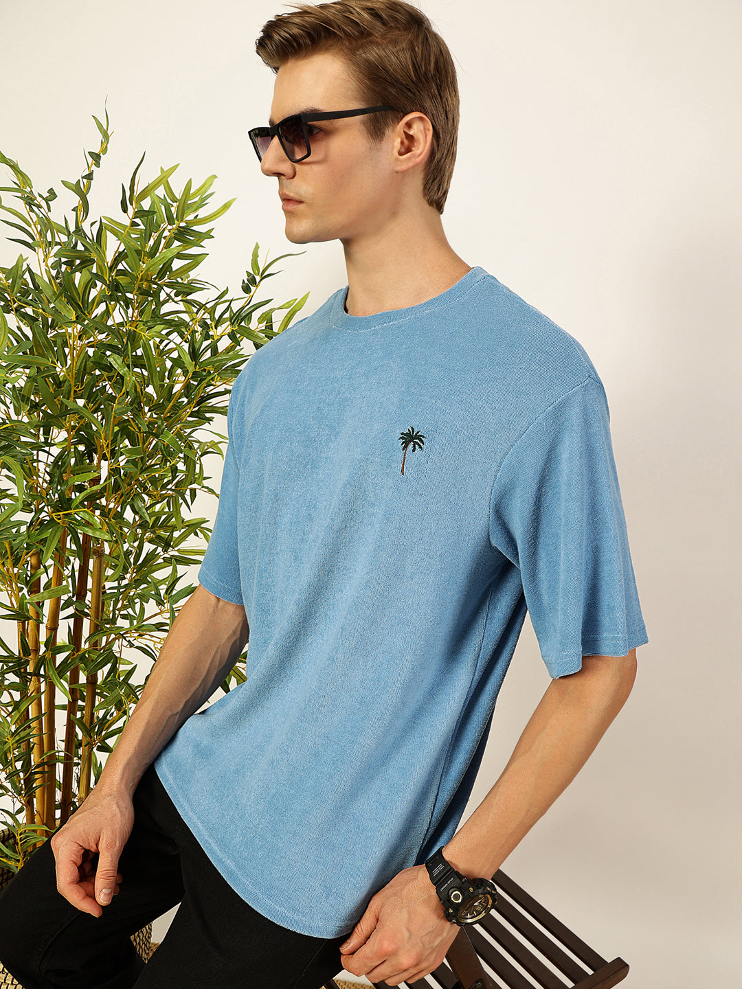 Thomas Scott Men Solid Round Neck Oversized Casual T-shirt
