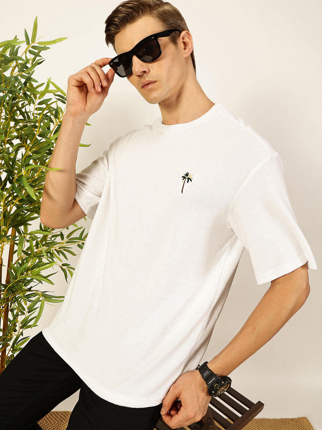 Thomas Scott Men Solid Round Neck Oversized Casual T-shirt