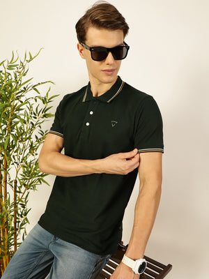 Thomas Scott Men Green Regular Fit Polo Tshirt - S