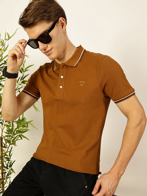 Thomas Scott Men Brown Regular Fit Polo Tshirt - S