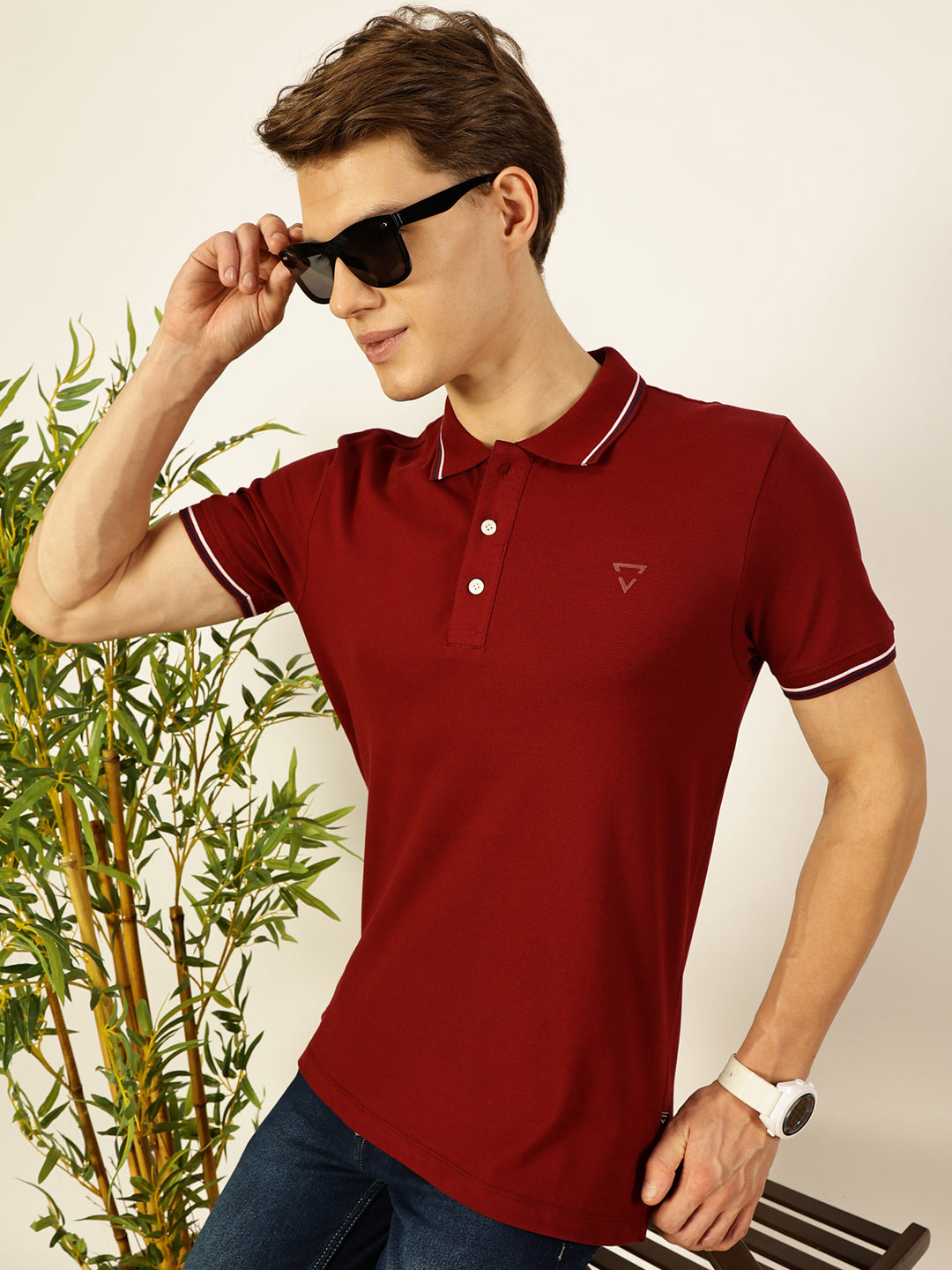 Thomas Scott Men Maroon Regular Fit Polo Tshirt - S
