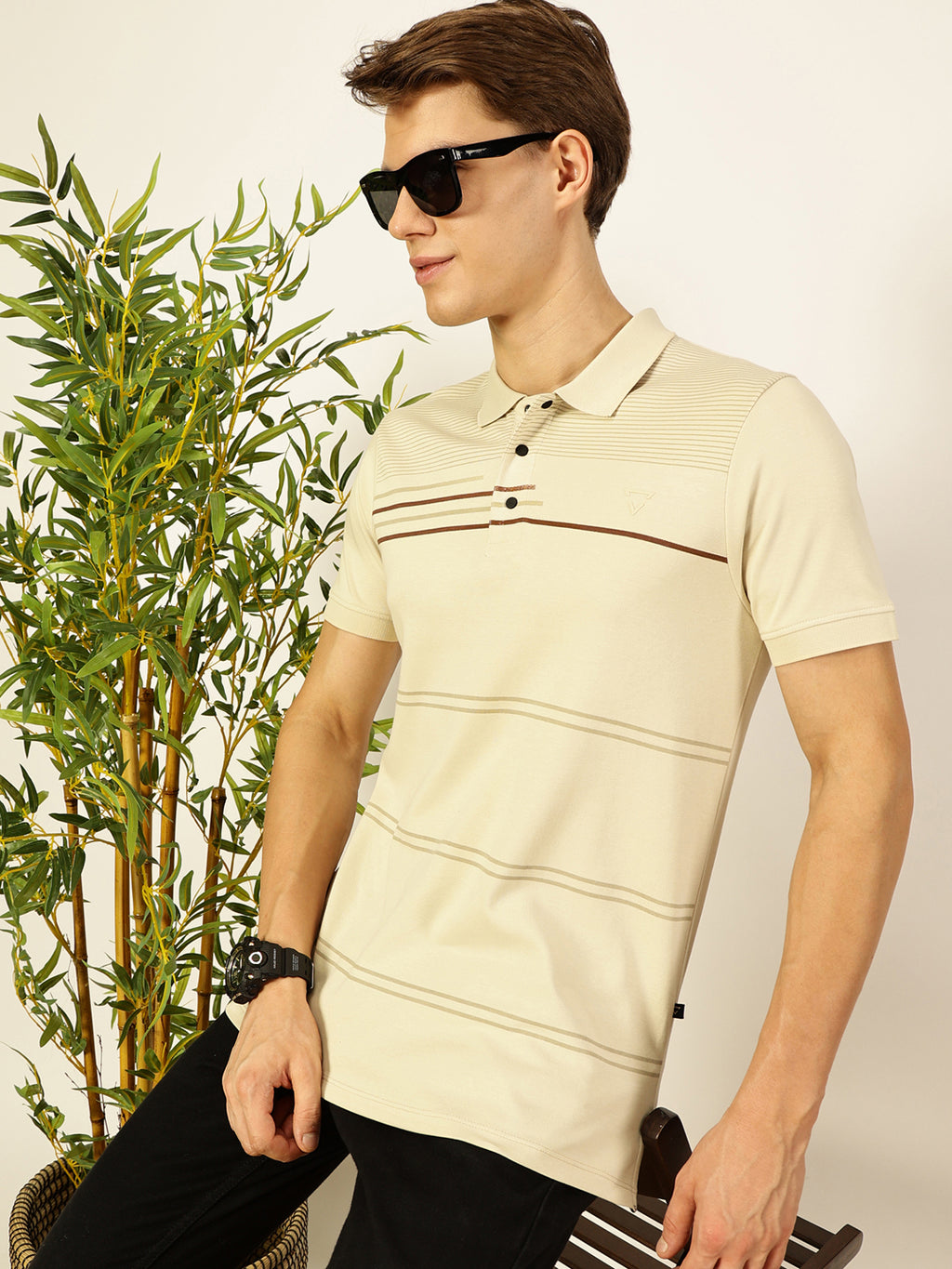 Thomas Scott Men Beige Cotton Polo Tshirt - S