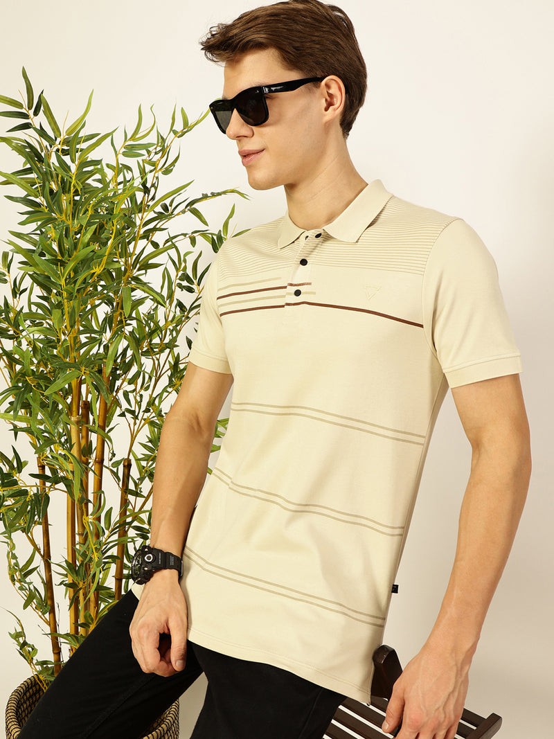 Thomas Scott Men Beige Cotton Polo Tshirt - S