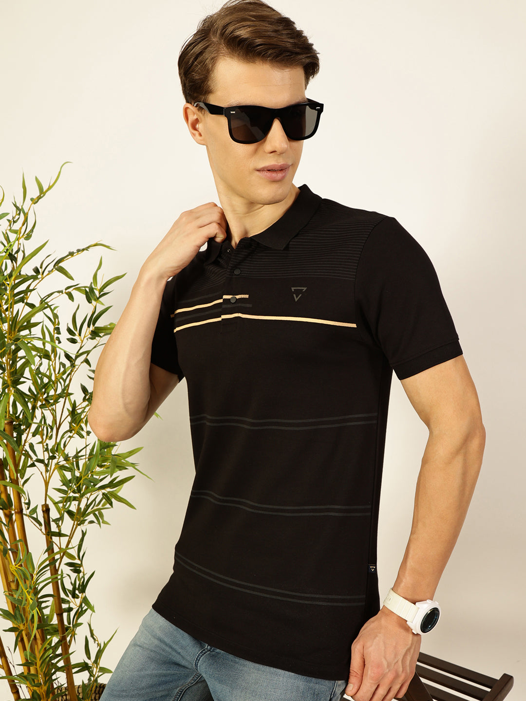 Thomas Scott Men Black Cotton Polo Tshirt - S