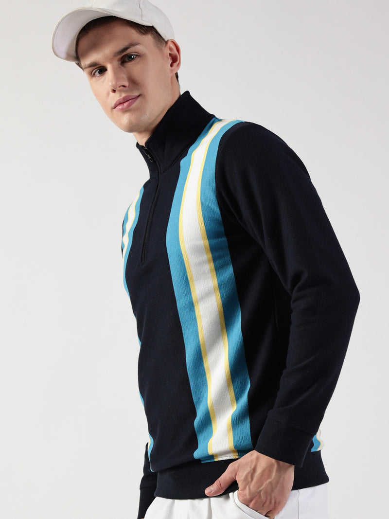 Thomas Scott Men Striped High Neck T-shirt