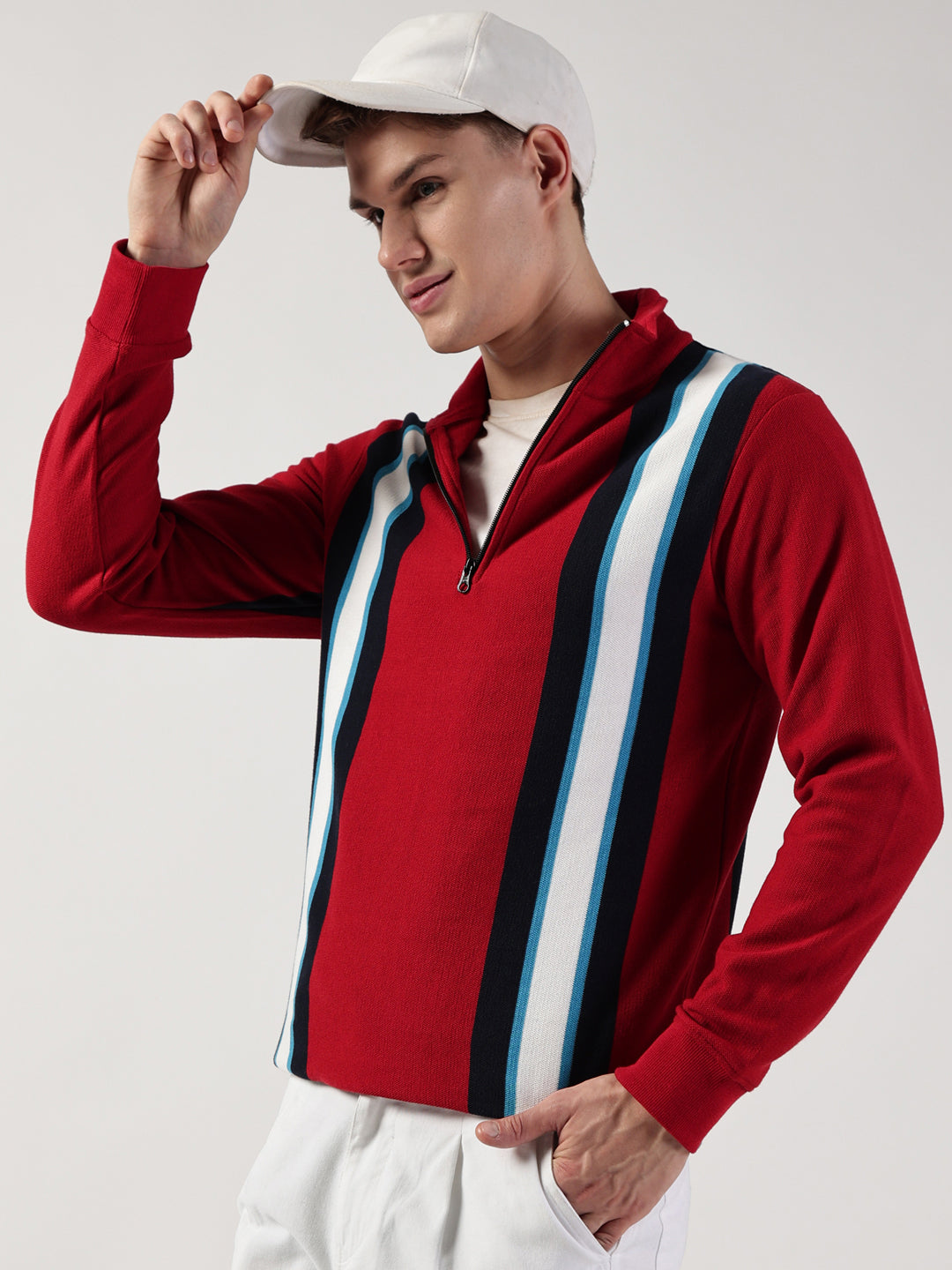 Thomas Scott Men Striped High Neck T-shirt