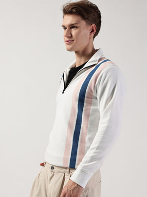 Thomas Scott Men Striped High Neck T-shirt