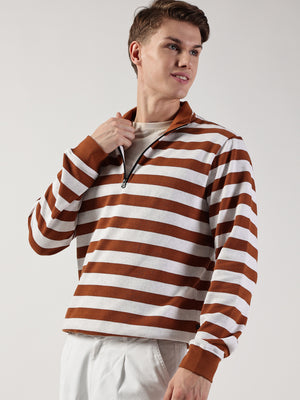 Thomas Scott Men Striped High Neck T-shirt