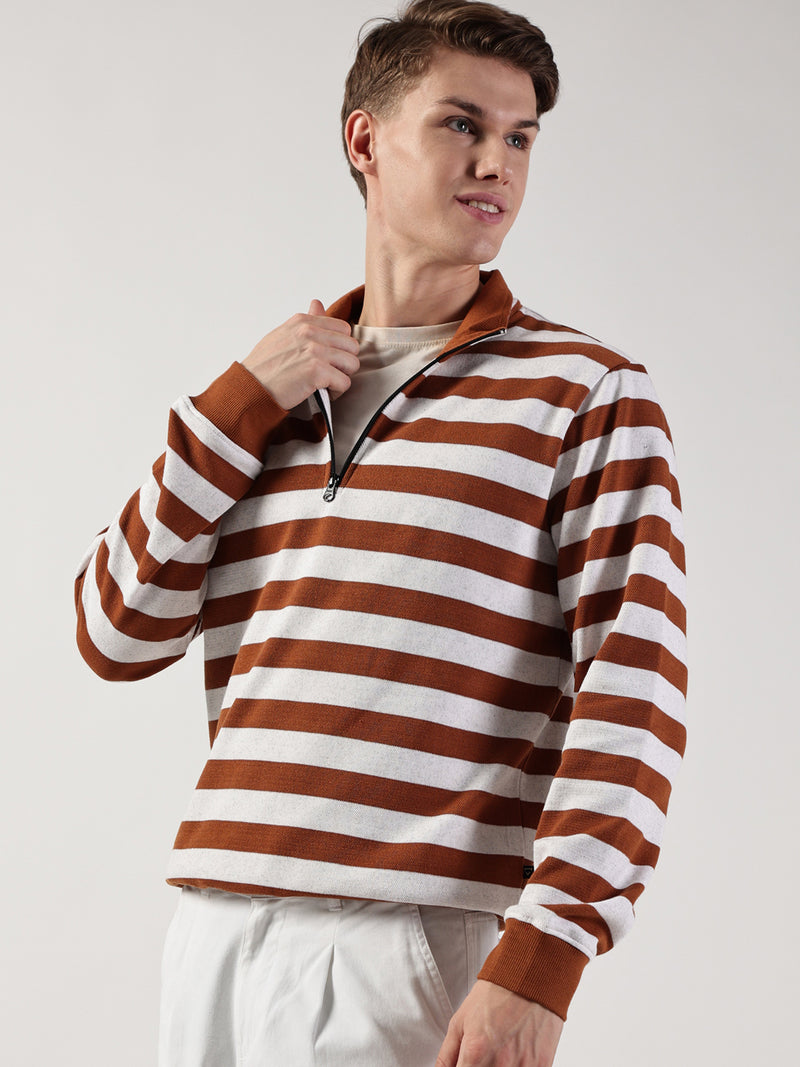 Thomas Scott Men Striped High Neck T-shirt