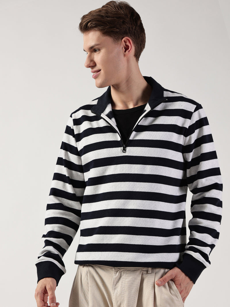 Thomas Scott Men Striped High Neck T-shirt