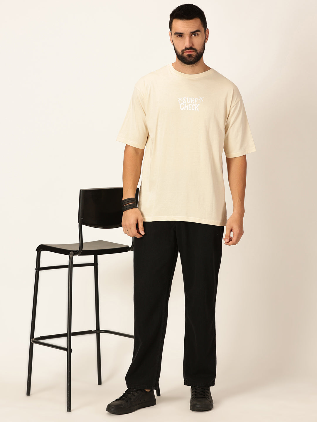 Thomas Scott Men Typography Printed Round Neck Bio Finish Oversized T-shirt