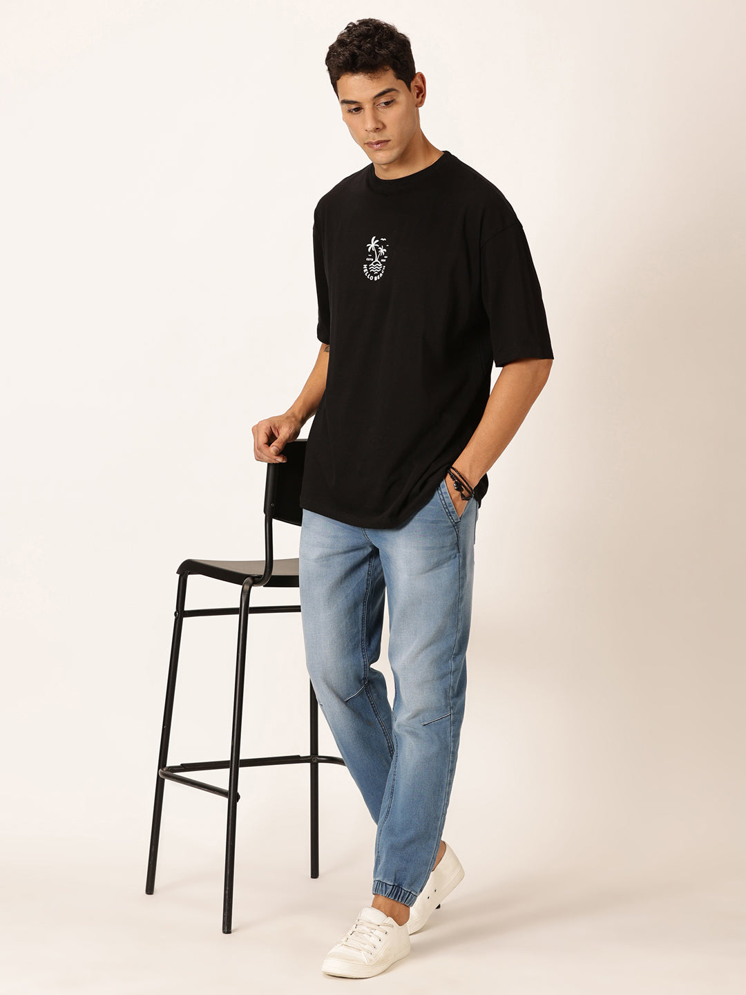 Thomas Scott Men Round Neck Typography Printed Cotton Oversized T-shirt