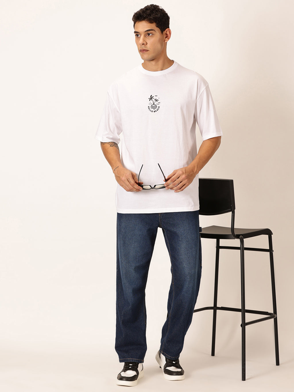 Thomas Scott Men Round Neck Typography Printed Cotton Oversized T-shirt