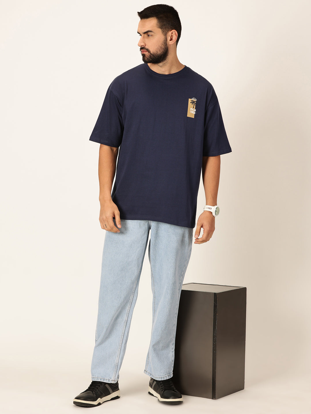 Thomas Scott Men Round Neck Drop-Shoulder Sleeves Bio Finish Cotton Oversized T-shirt
