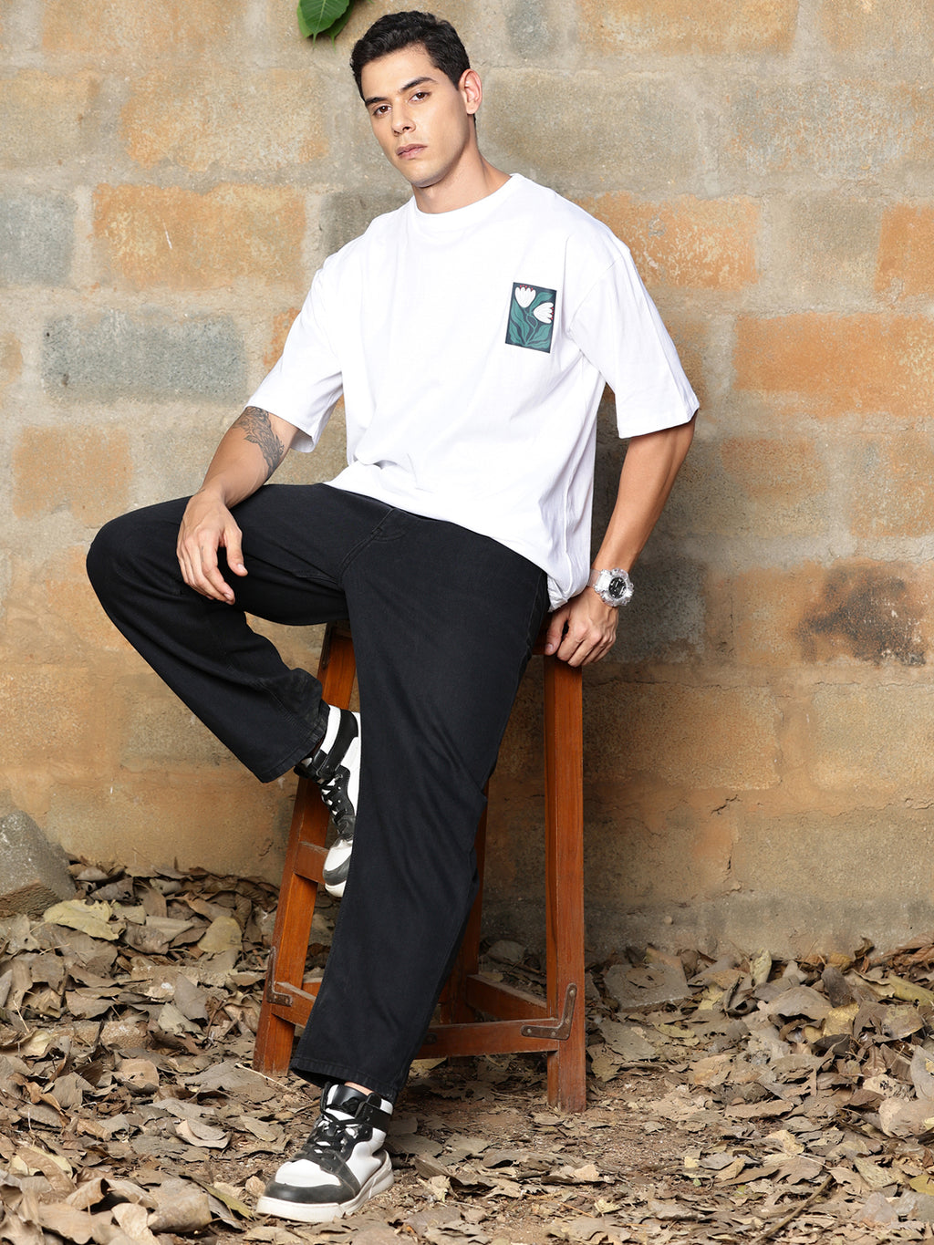 Thomas Scott Men Graphic Printed Drop-Shoulder Sleeves Oversized Pure Cotton T-shirt