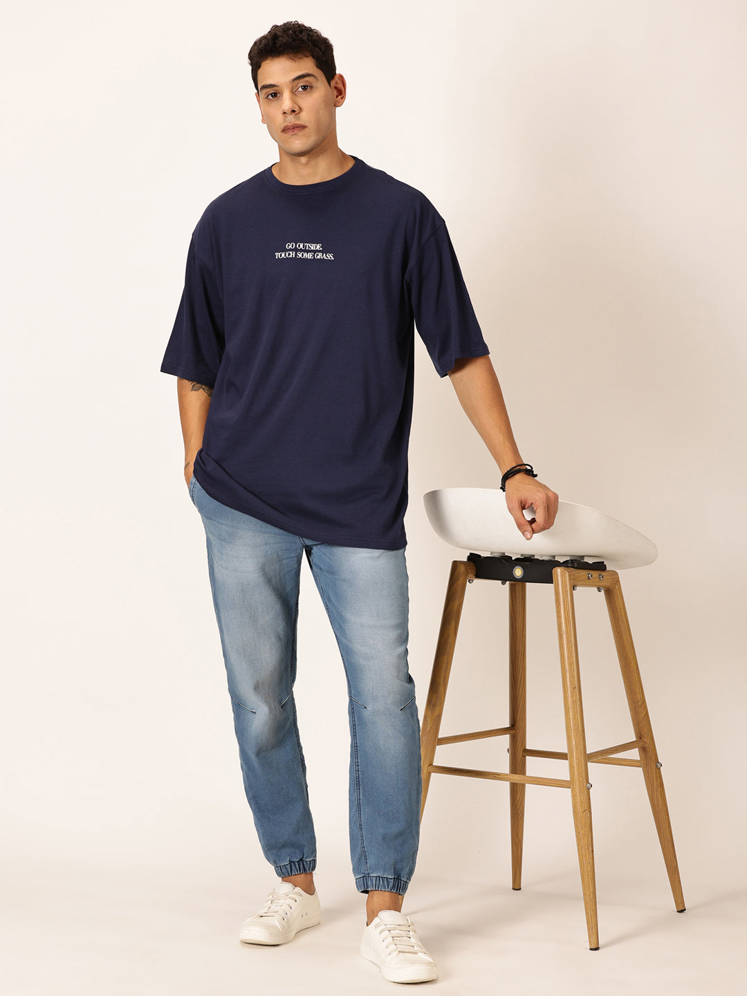Thomas Scott Men Round Neck Typography Printed Cotton Oversized T-shirt