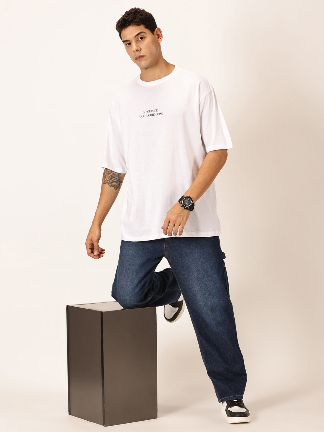 Thomas Scott Men Round Neck Typography Printed Cotton Oversized T-shirt