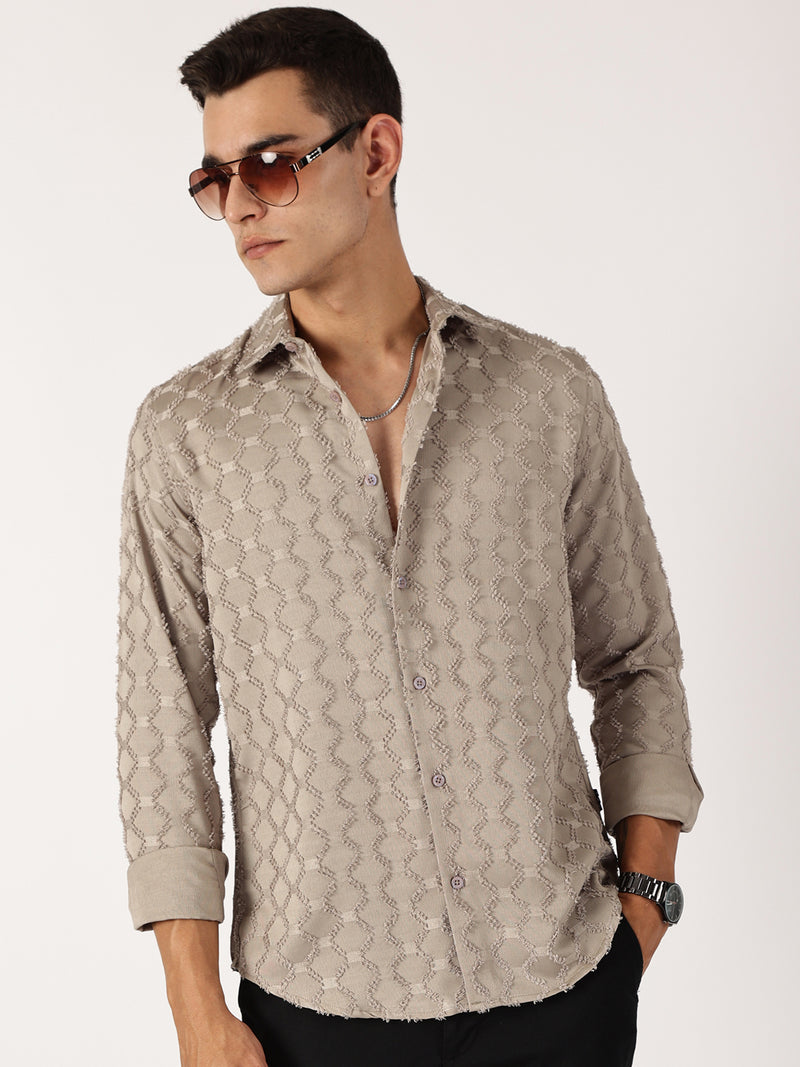 Thomas Scott Men Beige Premium Textured Casual Shirt
