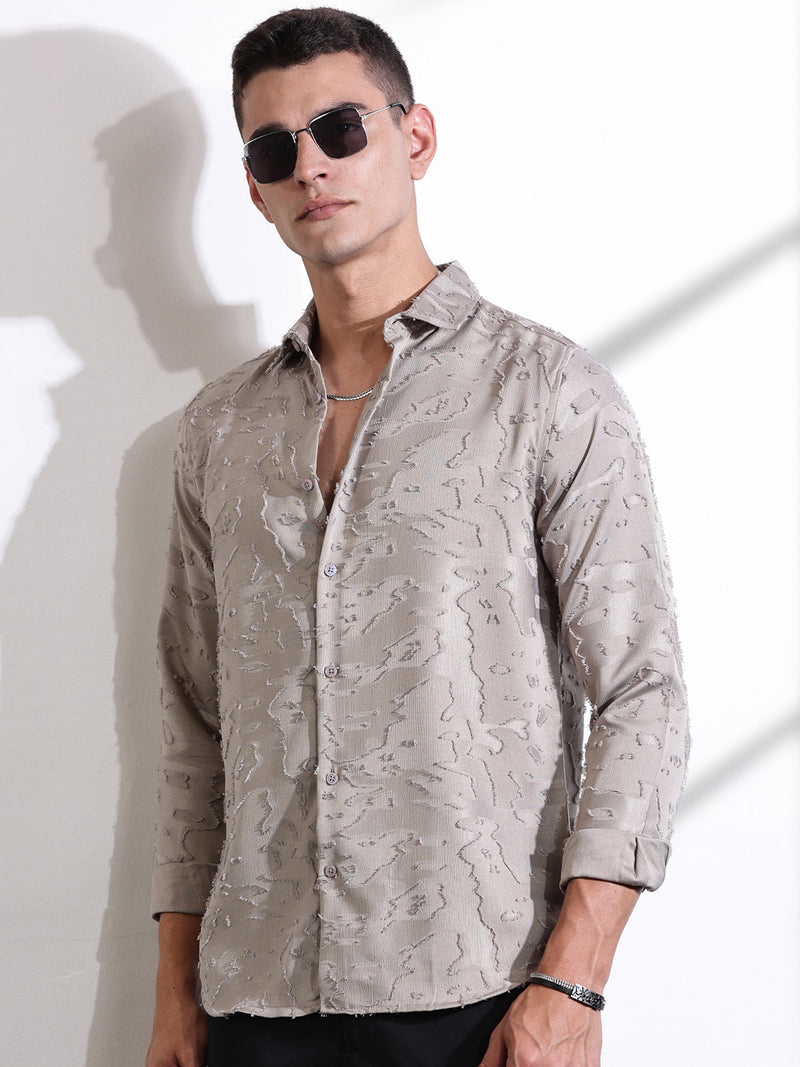 Thomas Scott Men Beige Premium Slim Fit Textured Casual Shirt