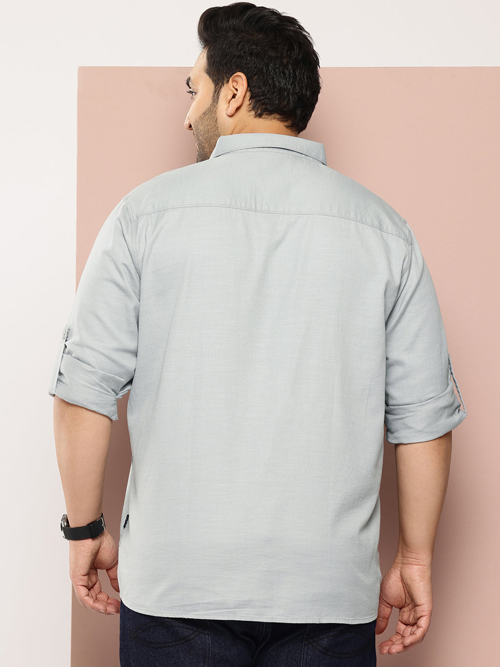 Thomas Scott Men Grey Plus Size Premium Pure Cotton Casual Shirt