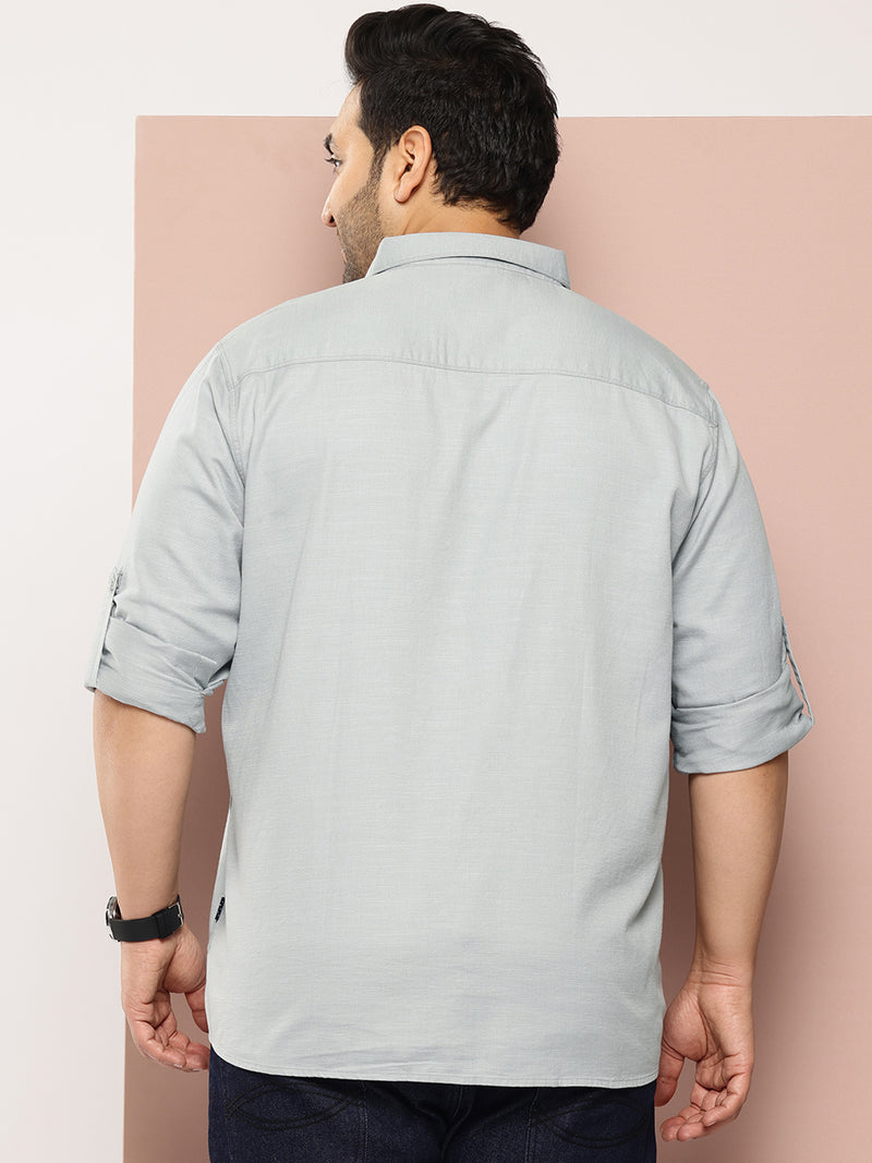 Thomas Scott Men Grey Plus Size Premium Pure Cotton Casual Shirt