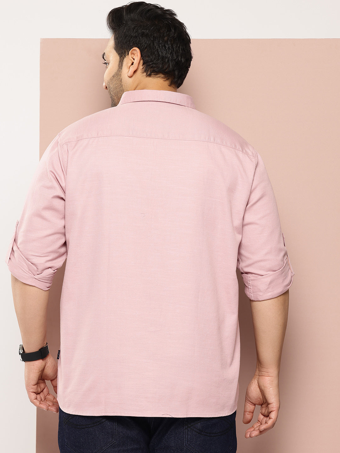 Thomas Scott Men Pink Plus Size Premium Pure Cotton Casual Shirt