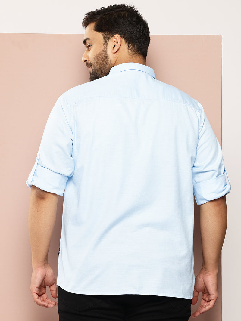 Thomas Scott Men Sky Blue Plus Size Premium Pure Cotton Casual Shirt