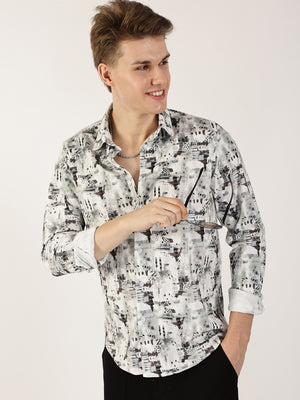 Thomas Scott Men Brown Premium Abstract Printed Casual Shirt