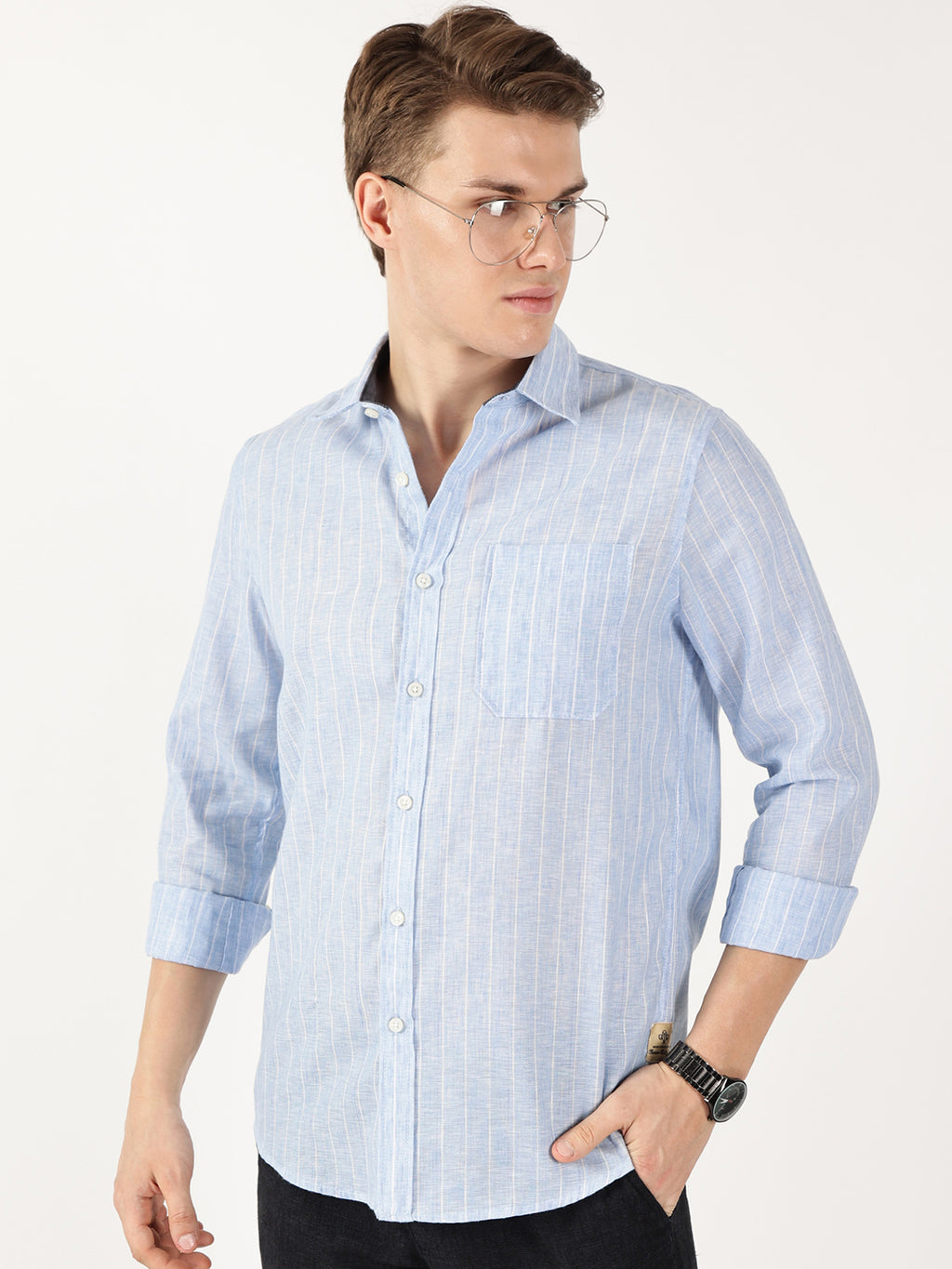Thomas Scott Men Blue Regular Fit Linen Casual Shirt