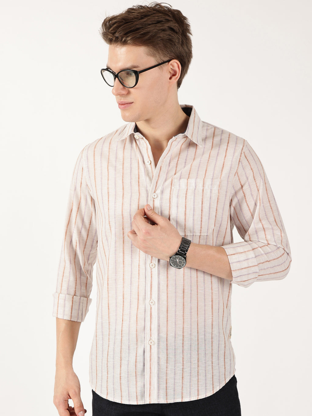 Thomas Scott Men Brown Regular Fit Linen Casual Shirt
