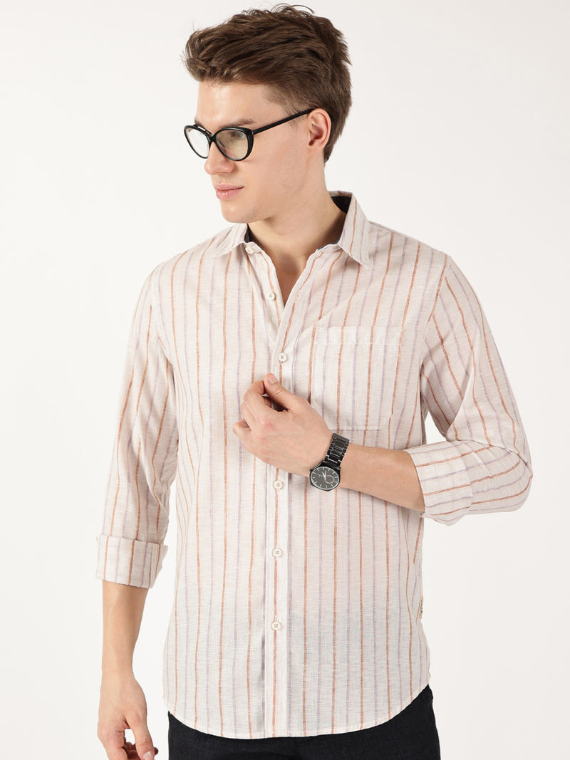 Thomas Scott Men Brown Regular Fit Linen Casual Shirt