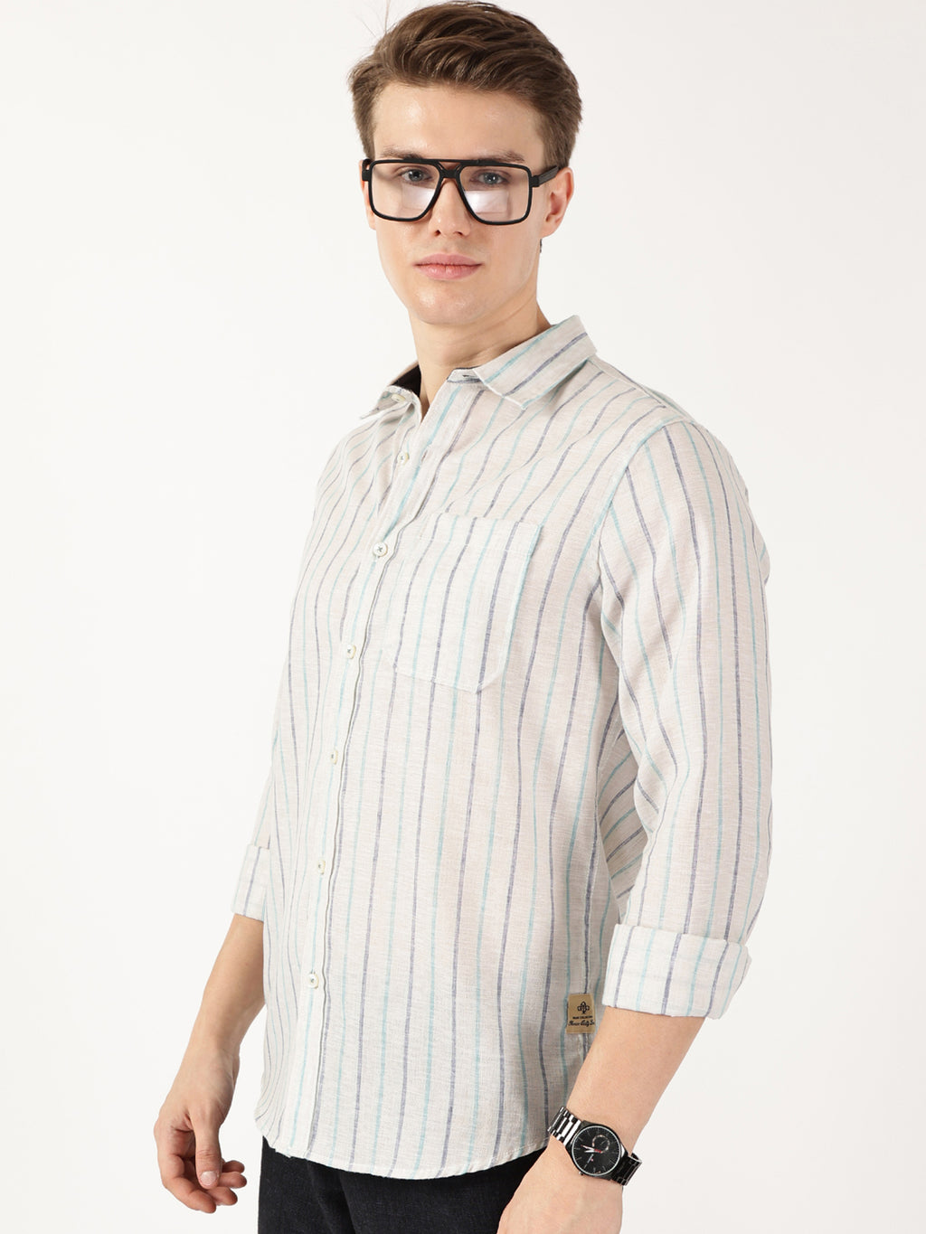 Thomas Scott Men Navy Regular Fit Linen Casual Shirt