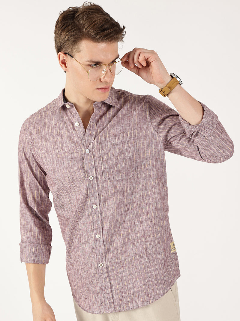 Thomas Scott Men Mauve Regular Fit Linen Casual Shirt