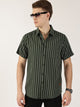 Bottle Green Classic Slim Fit Striped Cotton Casual Shirt For Men