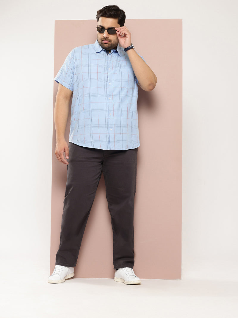 Thomas Scott Men Blue Plus Size Premium Checked Casual Shirt