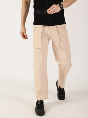 Thomas Scott Men Fawn Regular Fit Cargos Cotton Trousers