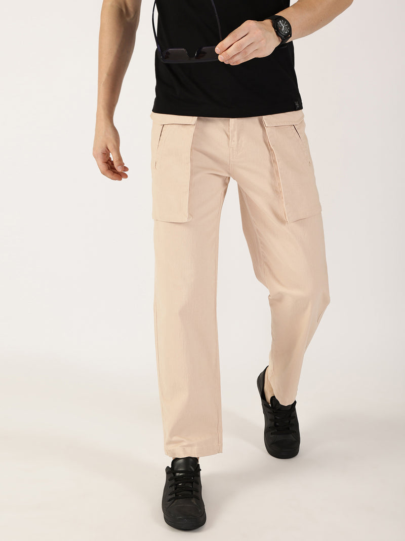 Thomas Scott Men Fawn Regular Fit Cargos Cotton Trousers