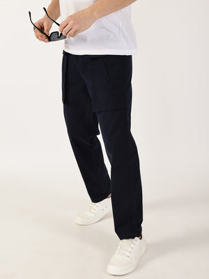 Thomas Scott Men Navy Regular Fit Cargos Cotton Trousers