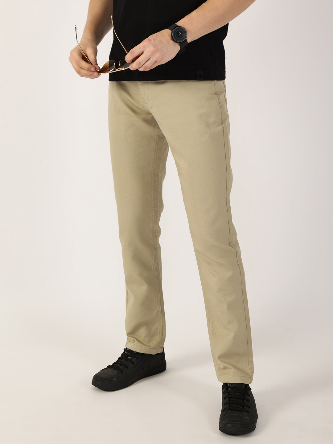 Thomas Scott Men Beige Smart Regular Fit Chinos Trousers