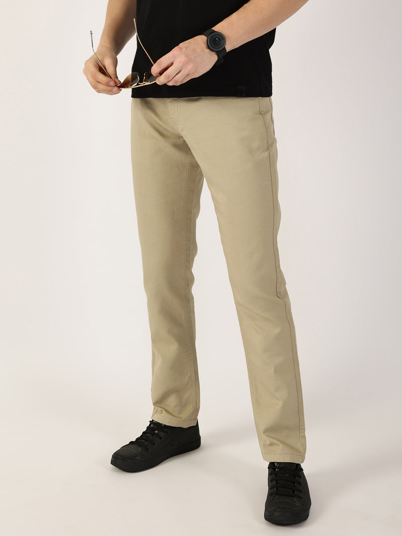 Thomas Scott Men Beige Smart Regular Fit Chinos Trousers