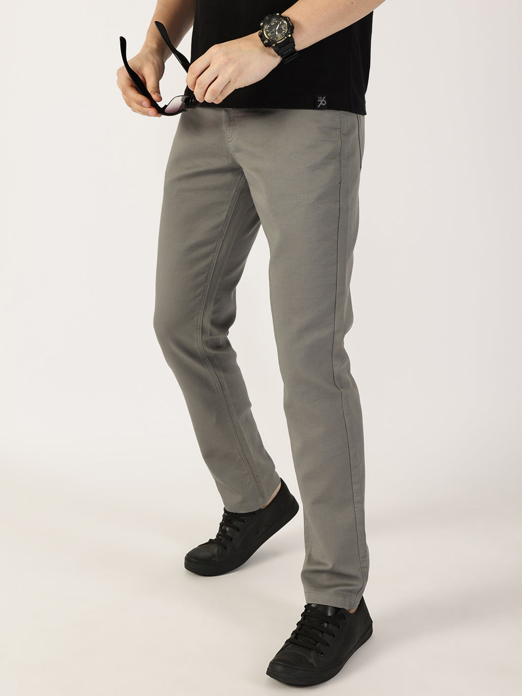 Thomas Scott Men Dark Grey Smart Regular Fit Chinos Trousers