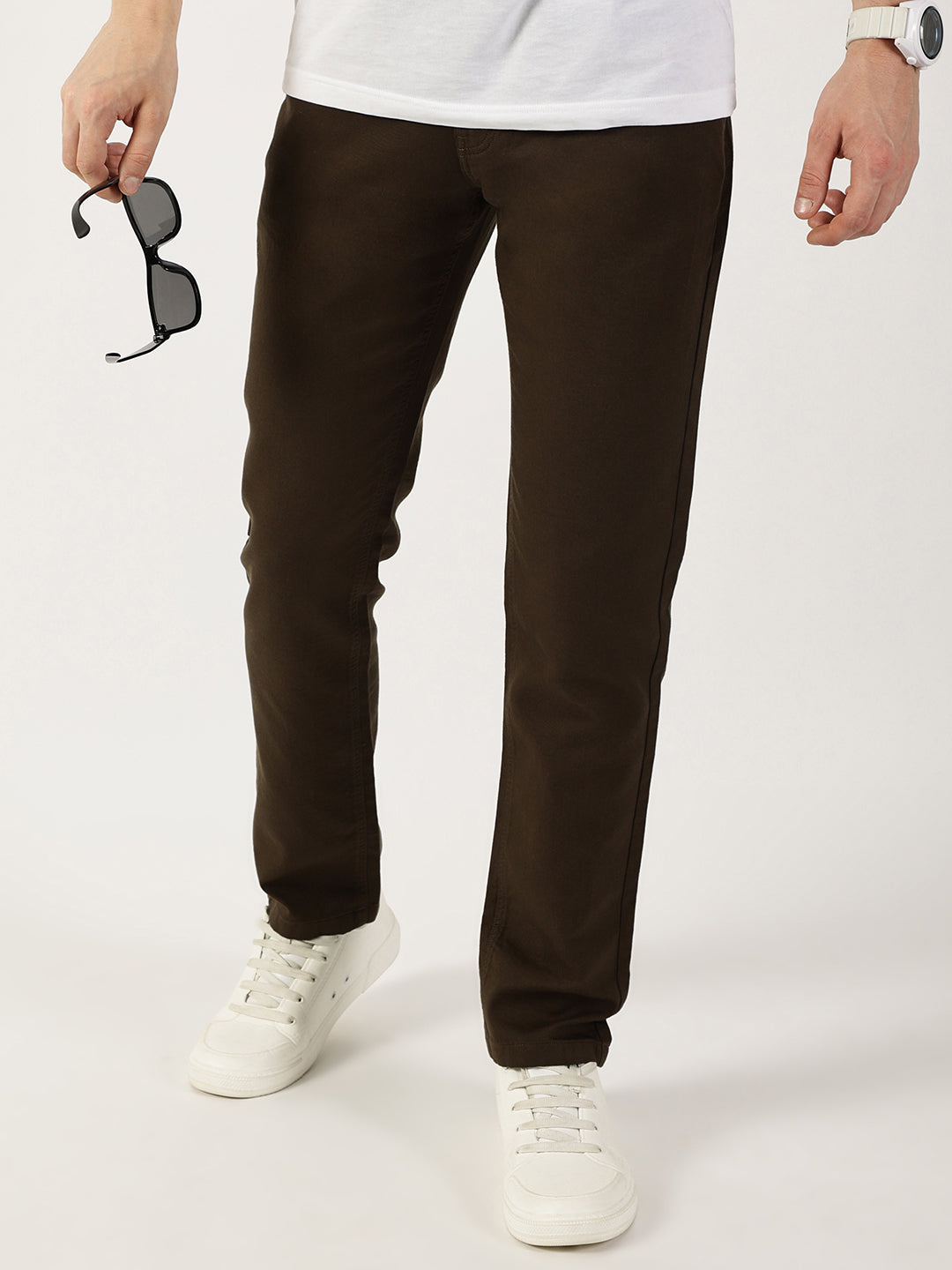 Thomas Scott Men Dark Olive Smart Regular Fit Chinos Trousers