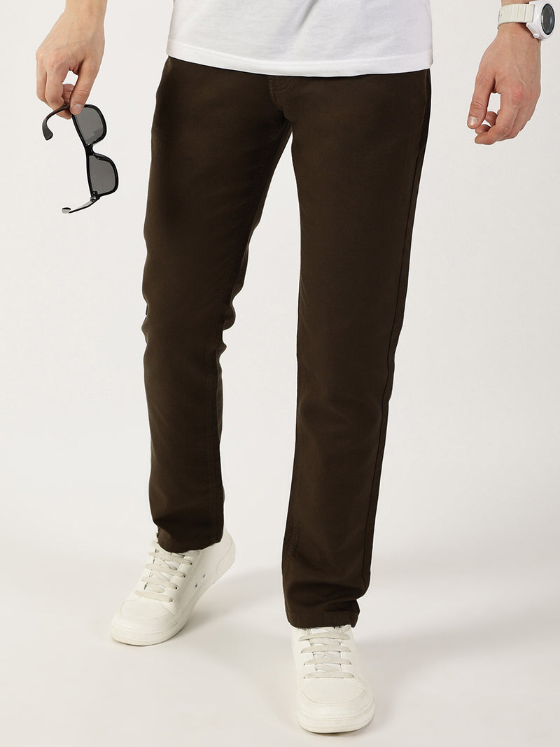 Thomas Scott Men Dark Olive Smart Regular Fit Chinos Trousers