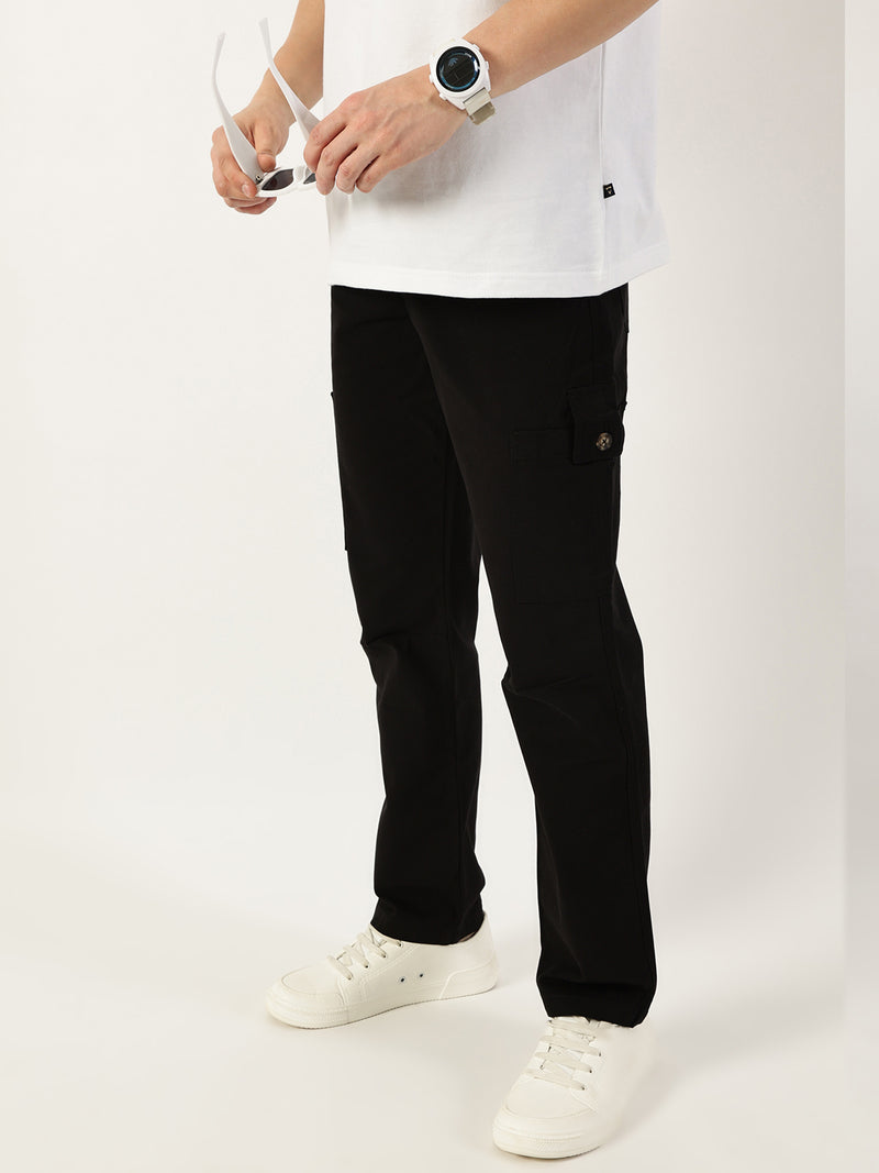 Thomas Scott Men Black Smart Slim Fit Cargo Trousers