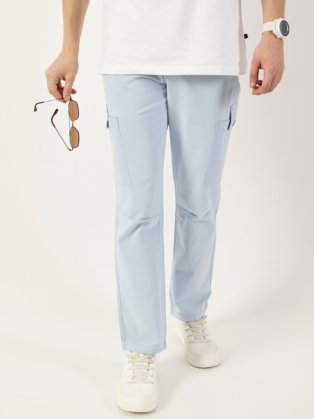 Thomas Scott Men Blue Smart Slim Fit Cargo Trousers