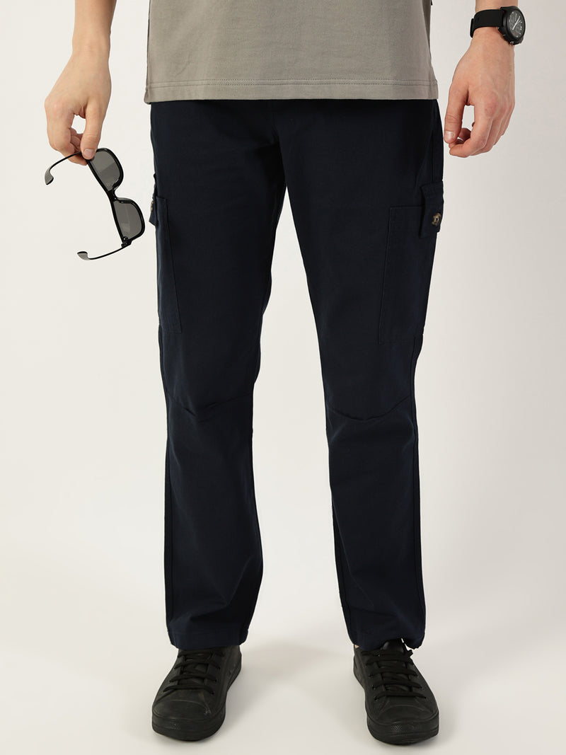 Thomas Scott Men Navy Smart Slim Fit Cargo Trousers