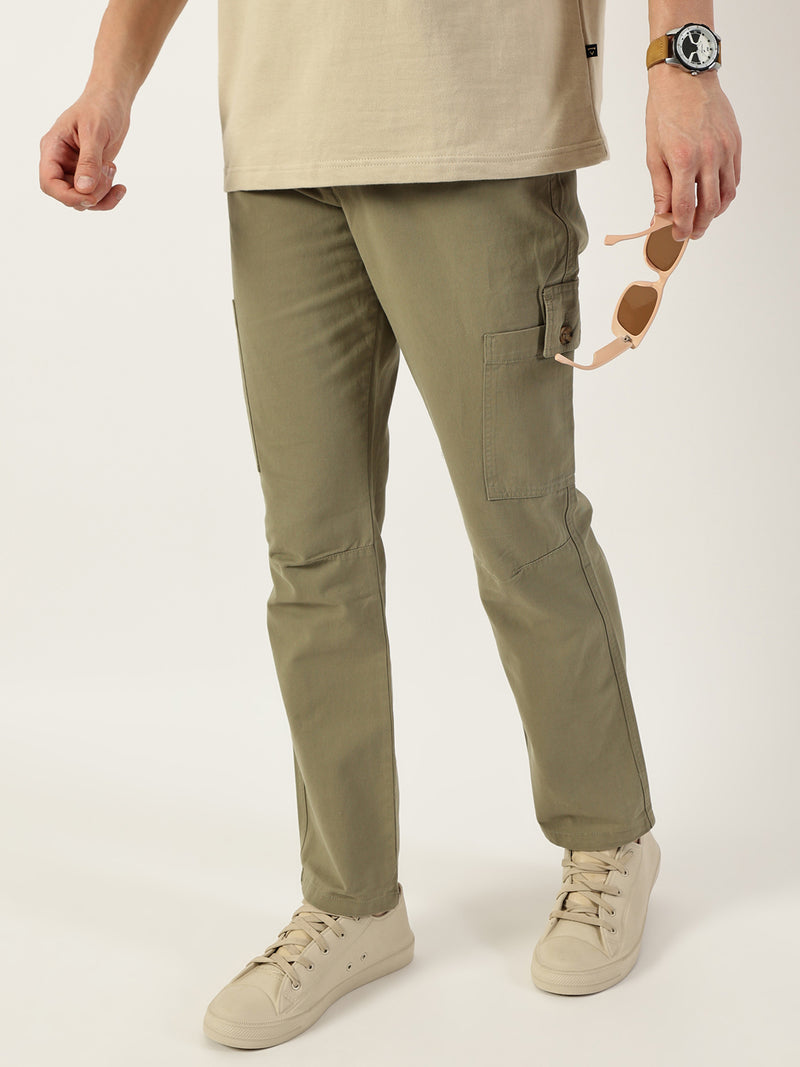Thomas Scott Men Olive Smart Slim Fit Cargo Trousers