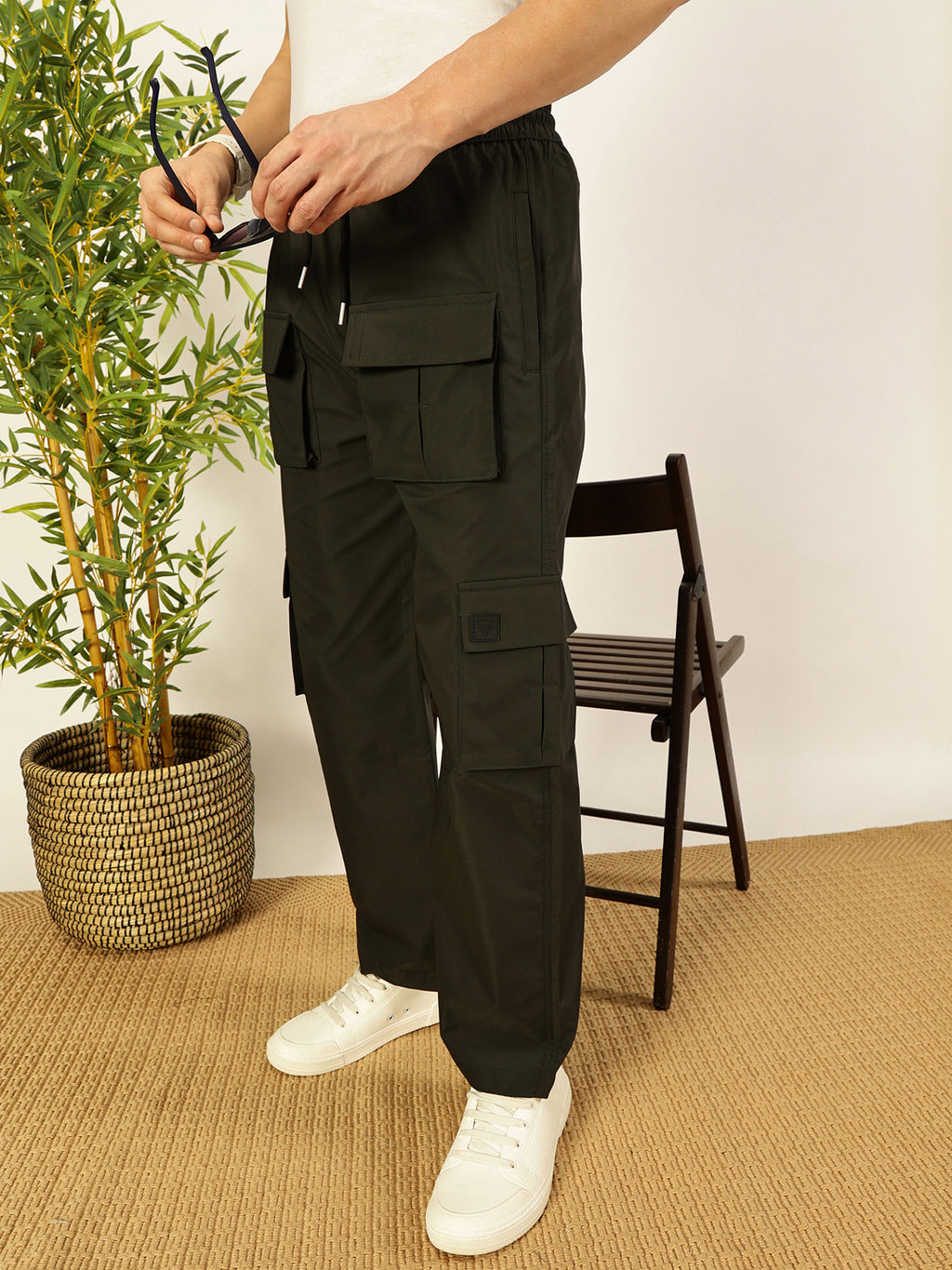 Thomas Scott Men Smart Loose Fit Wrinkle Free Cargos Trousers