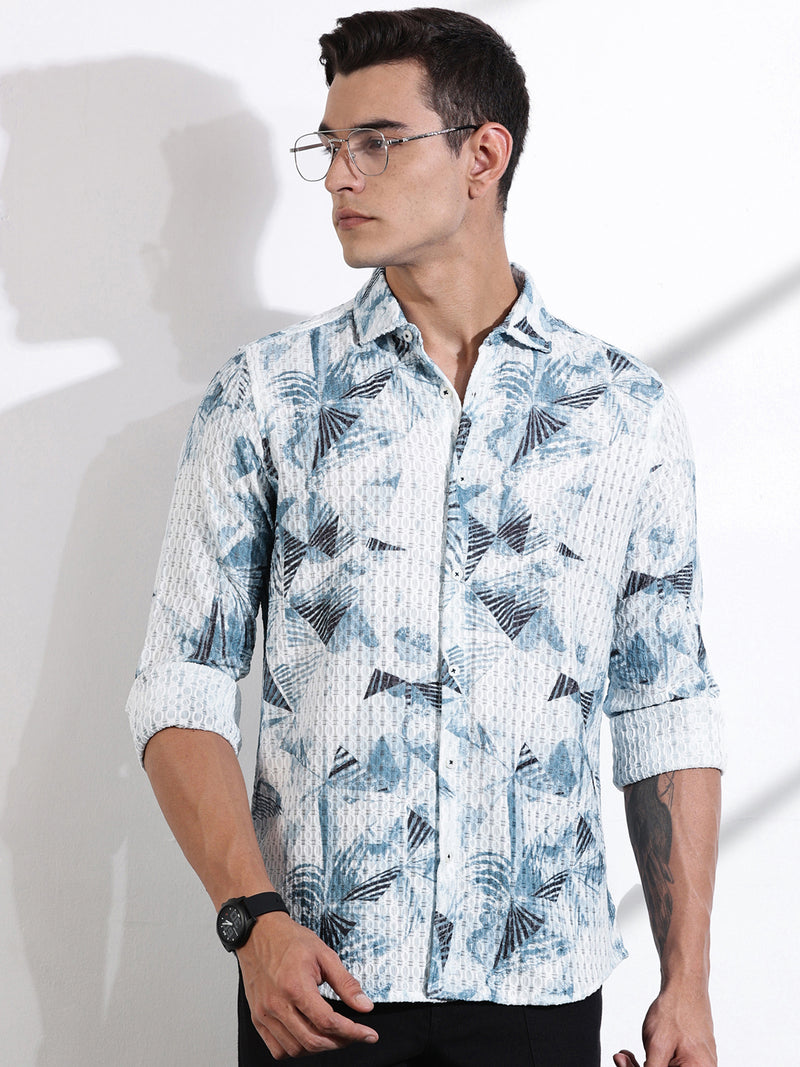 Thomas Scott Men Blue Slim Fit Long Sleeves Abstract Printed Casual Shirt