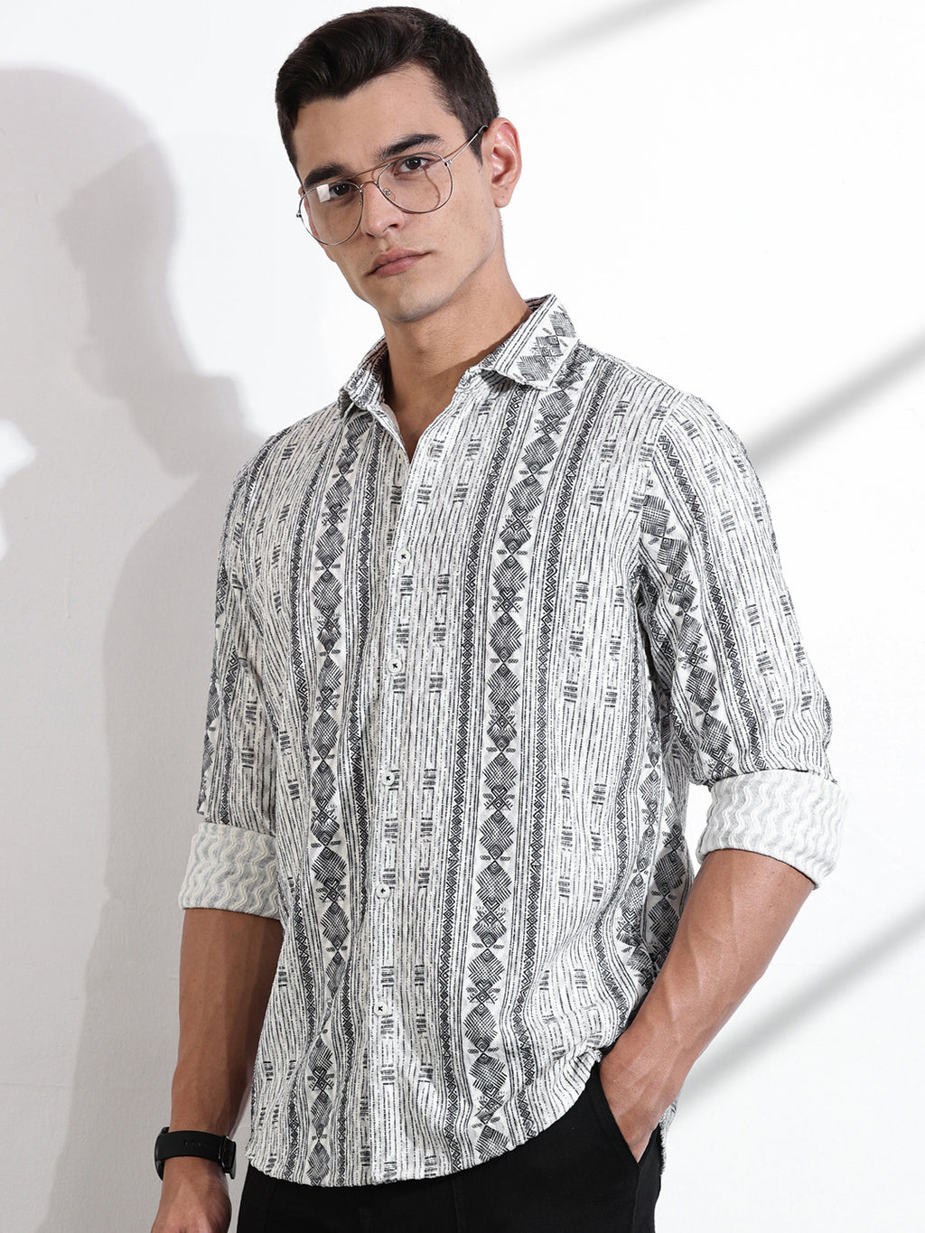 Thomas Scott Men Grey Slim Fit Long Sleeves Abstract Printed Casual Shirt